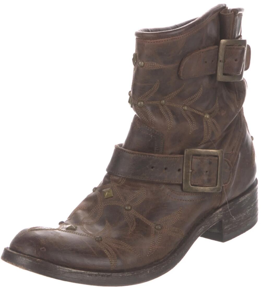 Old Gringo Ankle Moto Boots Leather Embroidered Studded Semi Pointed Brown 7.5B